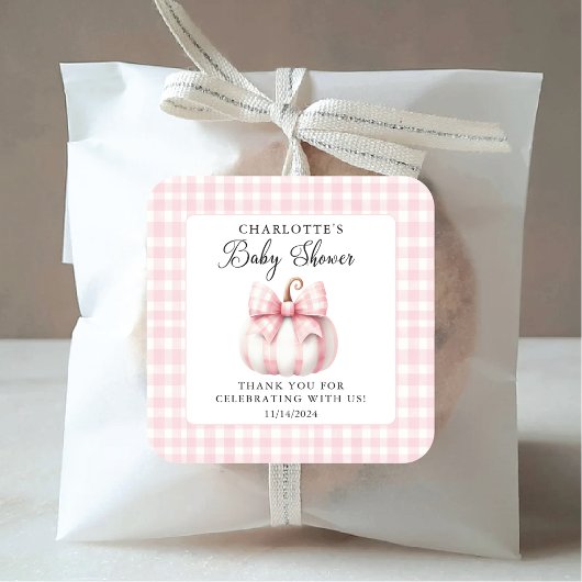 Little Pumpkin's Pink Gingham Vierkante Sticker