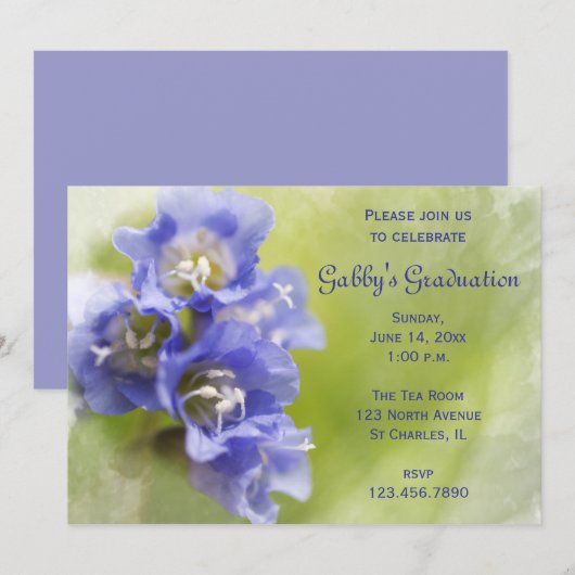 LIttle Purple Flowers Graduation Party Invitation Kaart (Voorkant / Achterkant)