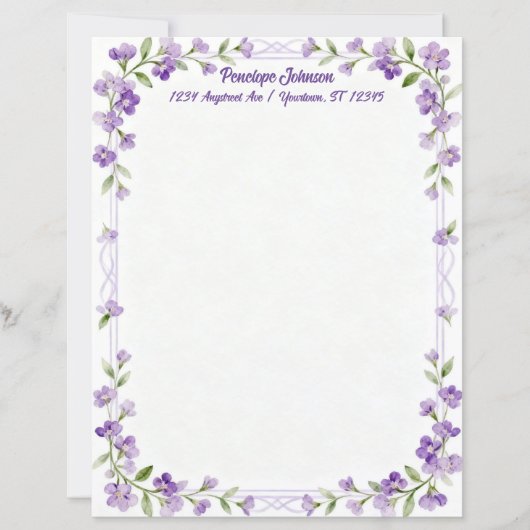 Little Purple Flowers on a Frame Stationery Paper (Voorkant)