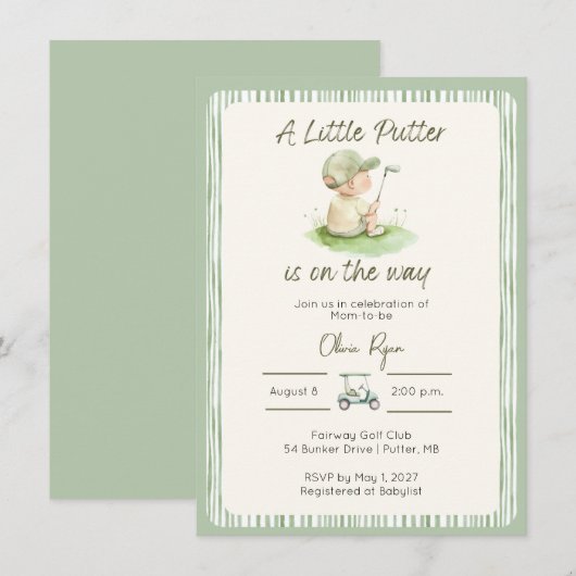 Little Putter Golf Baby Shower Uitnodiging (Voorkant / Achterkant)