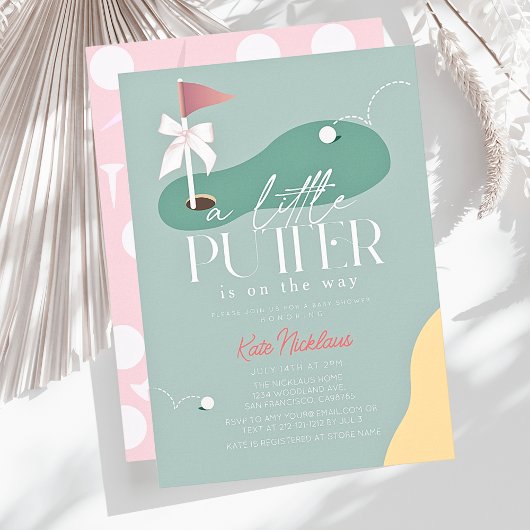 Little Putter Golf Fairway Bow Girl Baby Shower Kaart