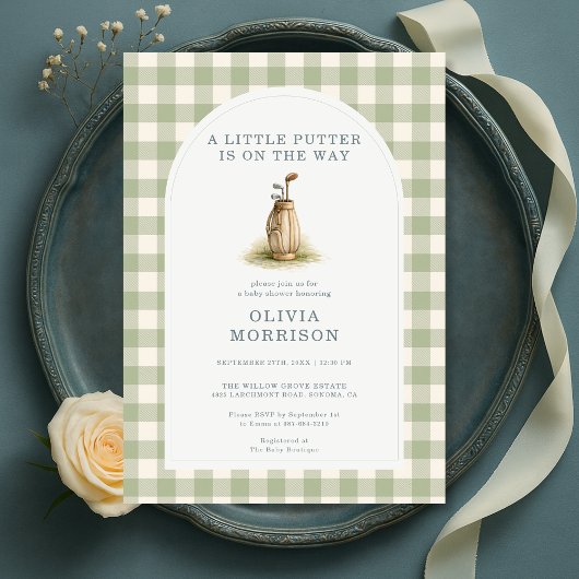 Little Putter Golf Gingham Baby Shower Kaart