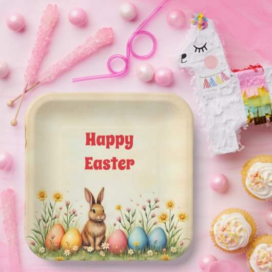 Little Rabbit and Easter Eggs Populair Collectie Papieren Bordje (Feest)