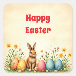 Little Rabbit and Easter Eggs Populair Collectie Vierkante Sticker