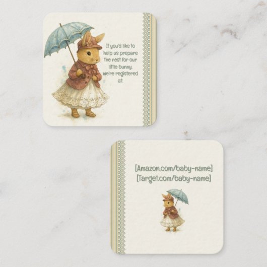 Little Rabbit Baby Shower for Girl Informatiekaartje (Voorkant / Achterkant)