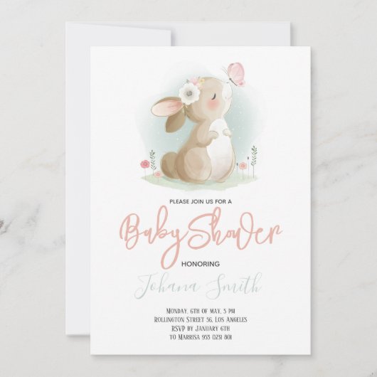 Little Rabbit Baby shower Invitation Kaart (Voorkant)