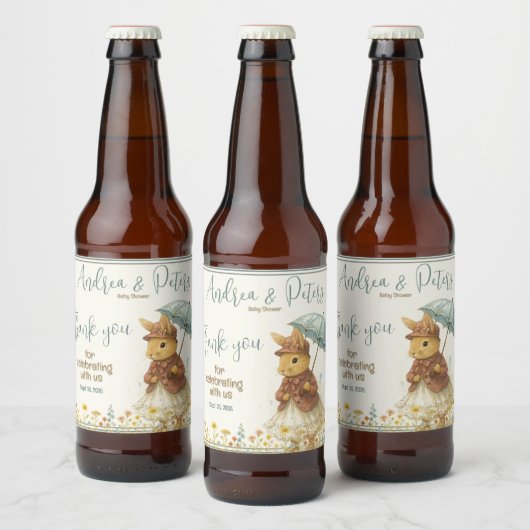 Little Rabbit Baby shower voor Meisje Bier Etiket (Flessen)