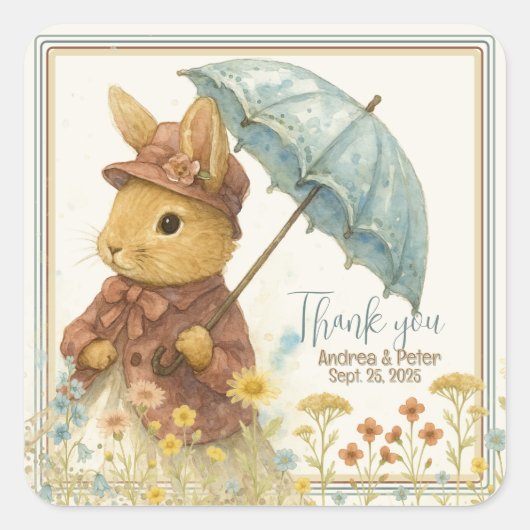 Little Rabbit Baby shower voor Meisje Vierkante Sticker (Voorkant)