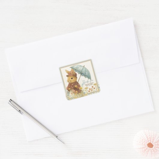 Little Rabbit Baby shower voor Meisje Vierkante Sticker (Envelop)