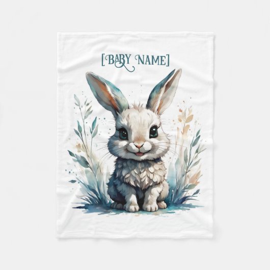 Little Rabbit Blue gepersonaliseerd Fleece Deken (Voorkant)