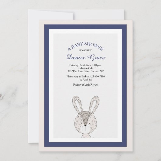 Little Rabbit Blue Invitation Kaart (Voorkant)