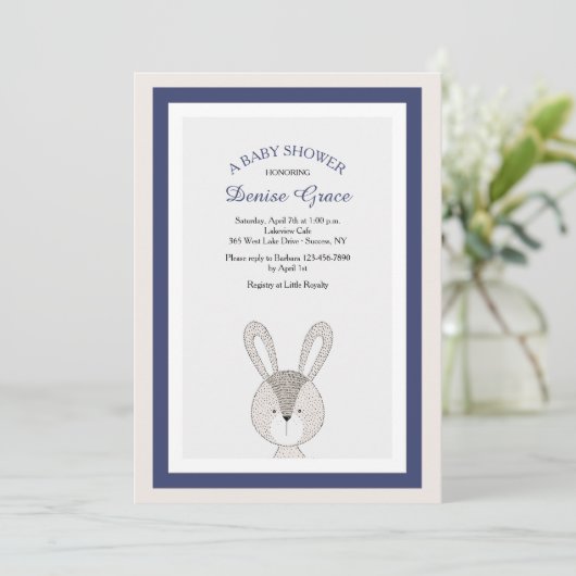 Little Rabbit Blue Invitation Kaart (Staand voorkant)