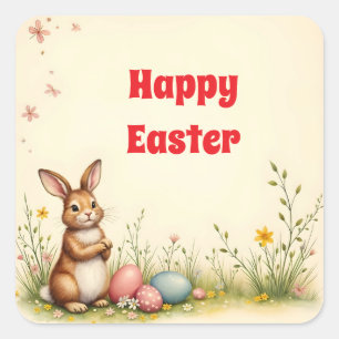 Little Rabbit Easter Populair Collectie Vierkante Sticker