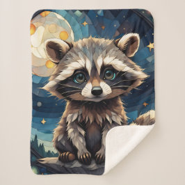 Little Raccoon Night Sky Glas in lood Sherpa Deken