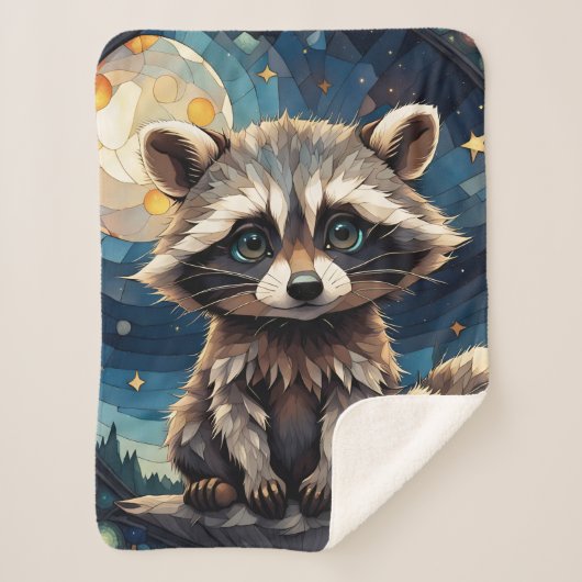 Little Raccoon Night Sky Glas in lood Sherpa Deken (Voorkant)