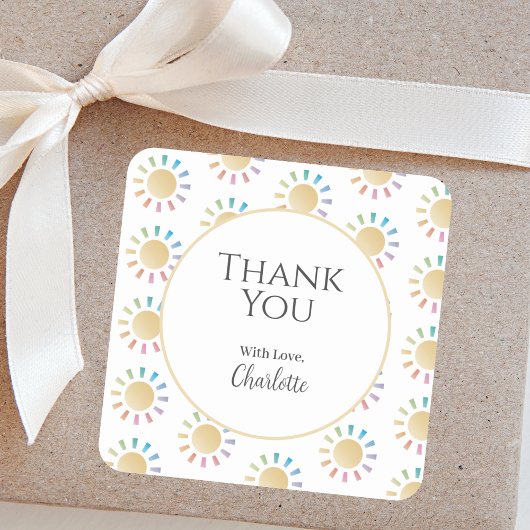 Little Rainbow Sunshine Baby shower Dank je wel Vierkante Sticker