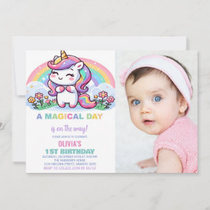 Little Rainbow Unicorn Verjaardag Uitnodigingen fo