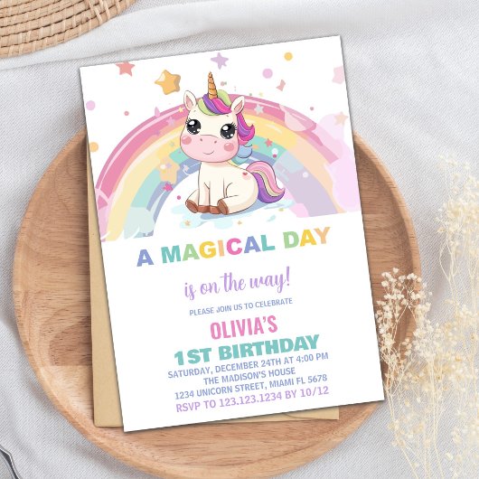 Little Rainbow Unicorn verjaardagsuitnodigingen Kaart