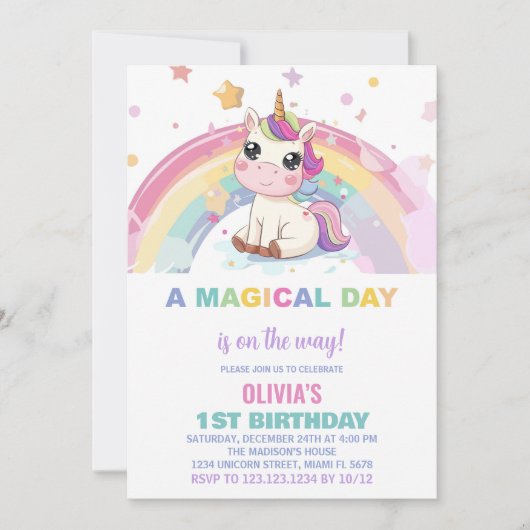 Little Rainbow Unicorn verjaardagsuitnodigingen Kaart (Voorkant)