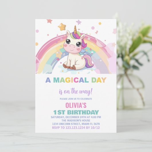 Little Rainbow Unicorn verjaardagsuitnodigingen Kaart (Staand voorkant)