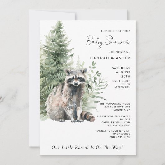 Little Rascal Raccoon Forest Baby shower Kaart (Voorkant)