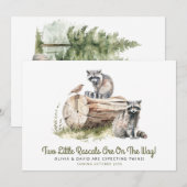 Little Rascals Raccoons Twins Baby shower Aankondiging (Voorkant / Achterkant)