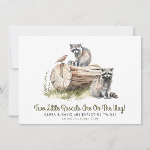Little Rascals Raccoons Twins Baby shower Aankondiging
