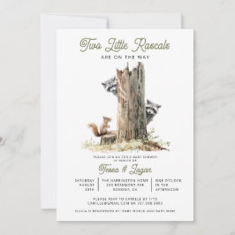 Little Rascals Raccoons Twins Baby shower Kaart