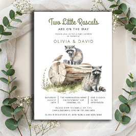Little Rascals Raccoons Twins Baby shower Kaart