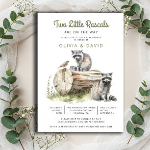 Little Rascals Raccoons Twins Baby shower Kaart