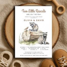 Little Rascals Raccoons Twins Baby shower Kaart