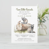 Little Rascals Raccoons Twins Baby shower Kaart (Staand voorkant)