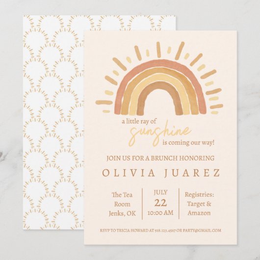 Little Ray of Sunshine Baby shower Invitation Kaart (Voorkant / Achterkant)