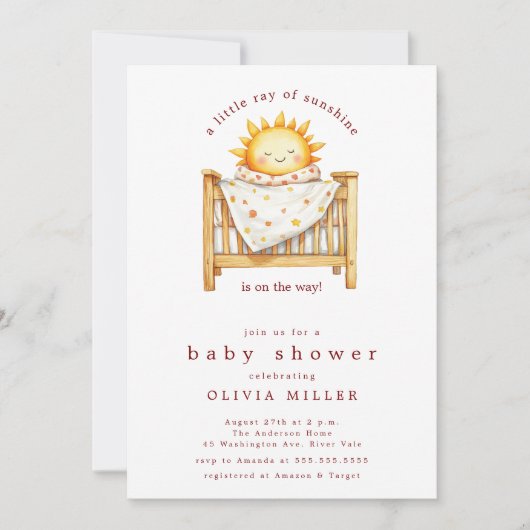 Little Ray of Sunshine Baby shower Invitation Kaart (Voorkant)