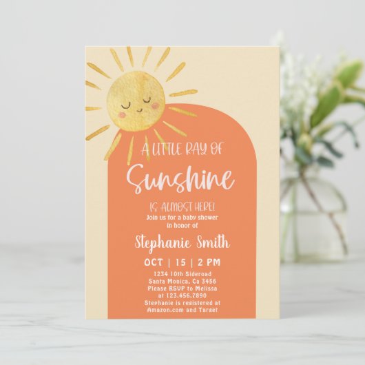 Little Ray of Sunshine Baby shower Invitation Kaart (Staand voorkant)