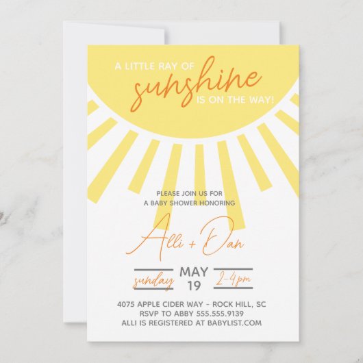 Little Ray of Sunshine Baby shower Invitation Kaart (Voorkant)