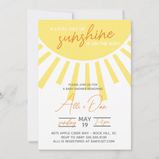 Little Ray of Sunshine Baby shower Invitation Kaart