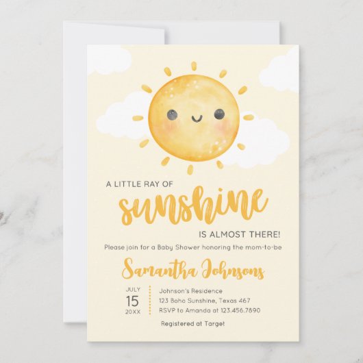 Little Ray of Sunshine Baby Shower Kaart (Voorkant)