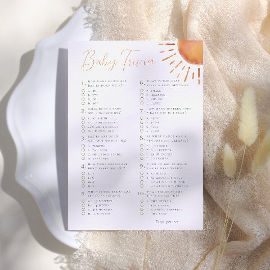 Little Ray of Sunshine Baby Trivia Shower Game voo Kaart