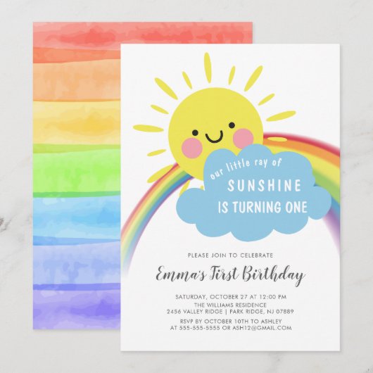 Little Ray of Sunshine Birthday Invitation Kaart (Voorkant / Achterkant)