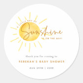 Little Ray of Sunshine Boho Baby shower Bedankt Ronde Sticker (Voorkant)