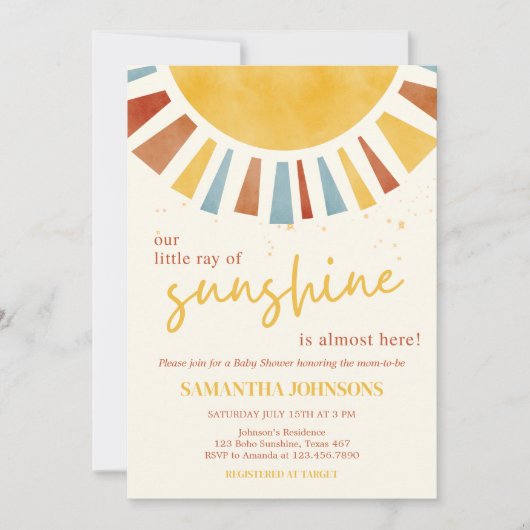 Little Ray of Sunshine Boho Baby shower Kaart (Voorkant)