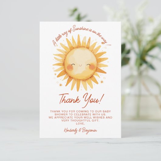 Little Ray Of Sunshine Boho Cute Sun Baby Shower Bedankkaart (Staand voorkant)