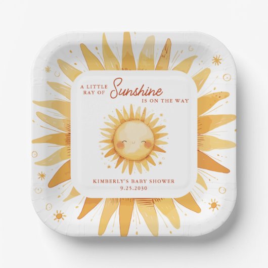 Little Ray of Sunshine Boho Cute Sun Baby Shower Papieren Bordje (Voorkant)