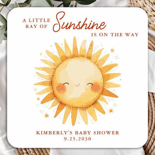Little Ray of Sunshine Boho Cute Sun Baby Shower Vierkante Sticker