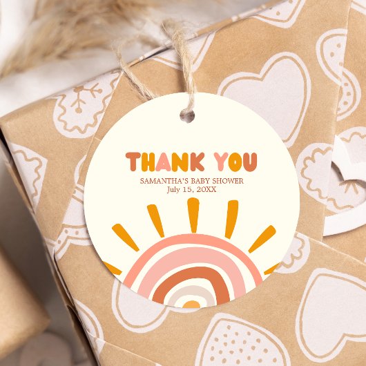 Little Ray of Sunshine Boho Sun Baby shower Rond Bedankjes Labels