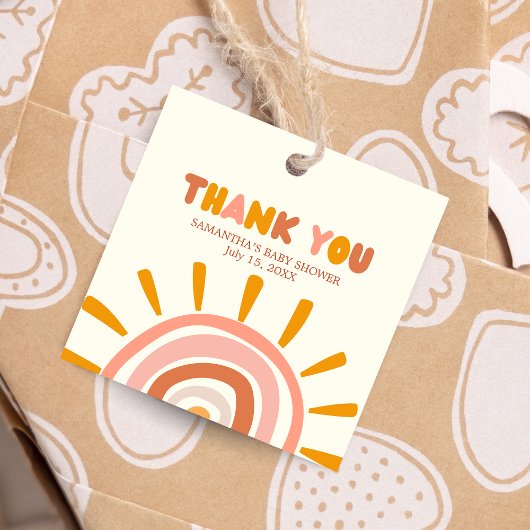 Little Ray of Sunshine Boho Sun Baby shower Square Bedankjes Labels