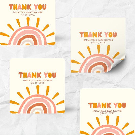 Little Ray of Sunshine Boho Sun Baby Shower Vierkante Sticker