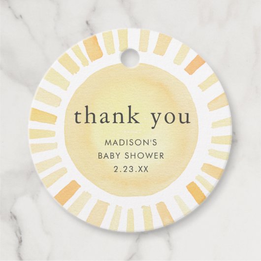 Little Ray of Sunshine Boho Sun Yellow Baby shower Bedankjes Labels (Voorkant)