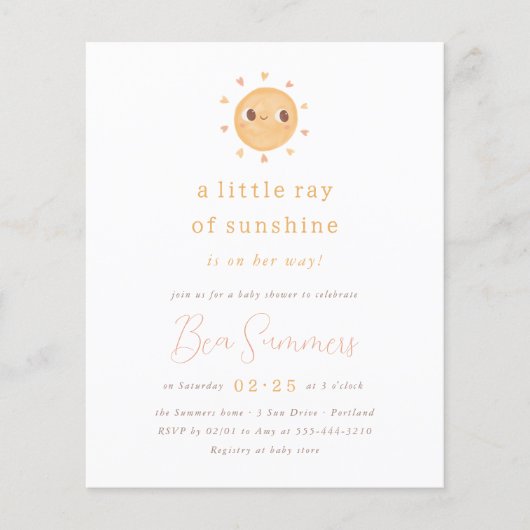Little Ray of Sunshine Budget QR Meisje Baby showe (Voorkant)